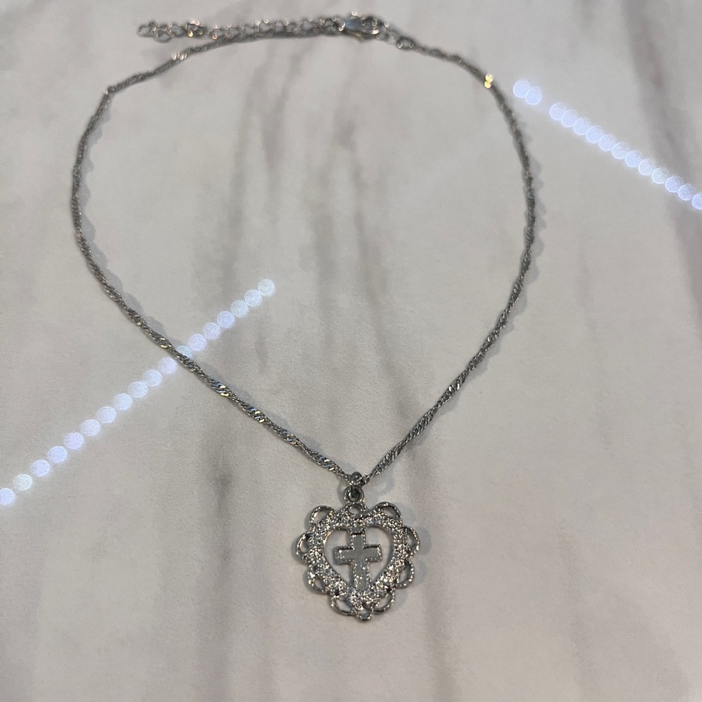 Heart cross silver necklace